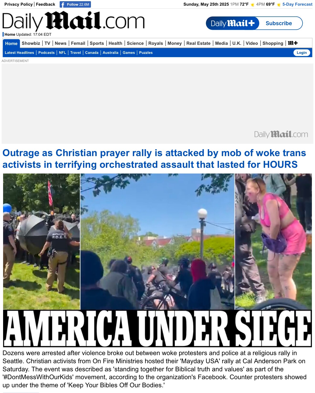 Seattle Mayor Backs Gay/Transgender Mobs Brutal Attack on Christians 

https://www.dailymail.co.uk/n...