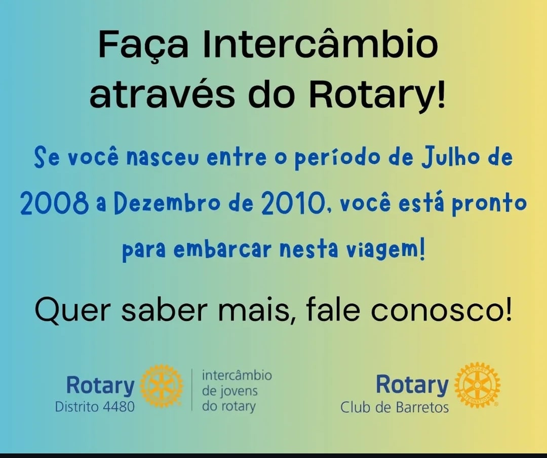 Os Rotary Club's de todo o mundo promovem a realização de intercâmbios para estudantes entre 15 e 19...