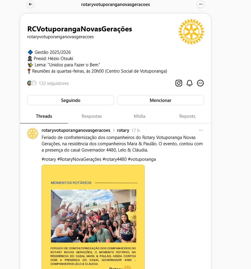 Texto do Rotary Club de Votuporanga - Novas Gerações 

Fortalecendo nossa presença. Conectando com o...