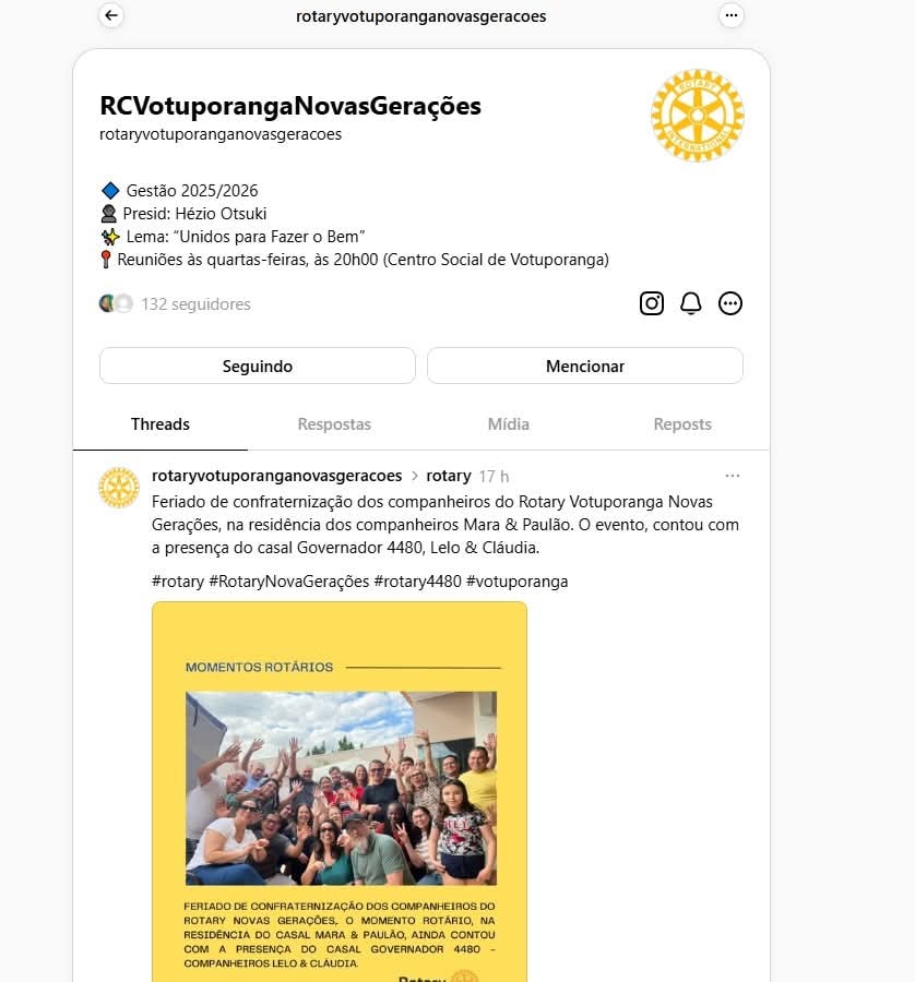 Texto do Rotary Club de Votuporanga - Novas Gerações 

Fortalecendo nossa presença. Conectando com o...