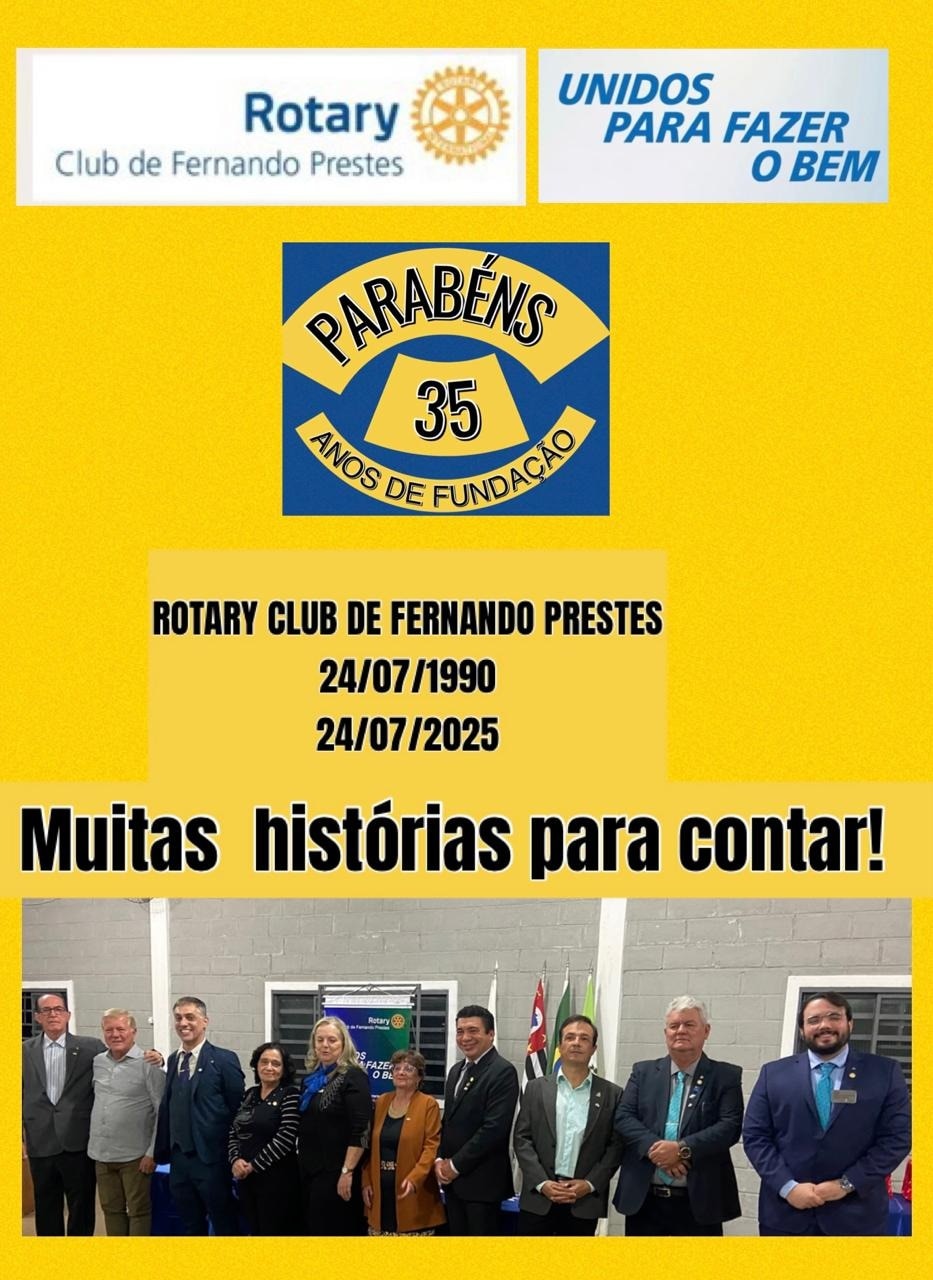 Texto do ROTARY CLUB DE FERNANDO PRESTES 

NOSSA HISTÓRIA

No dia 24 de julho de 2025, o Rotary Club...