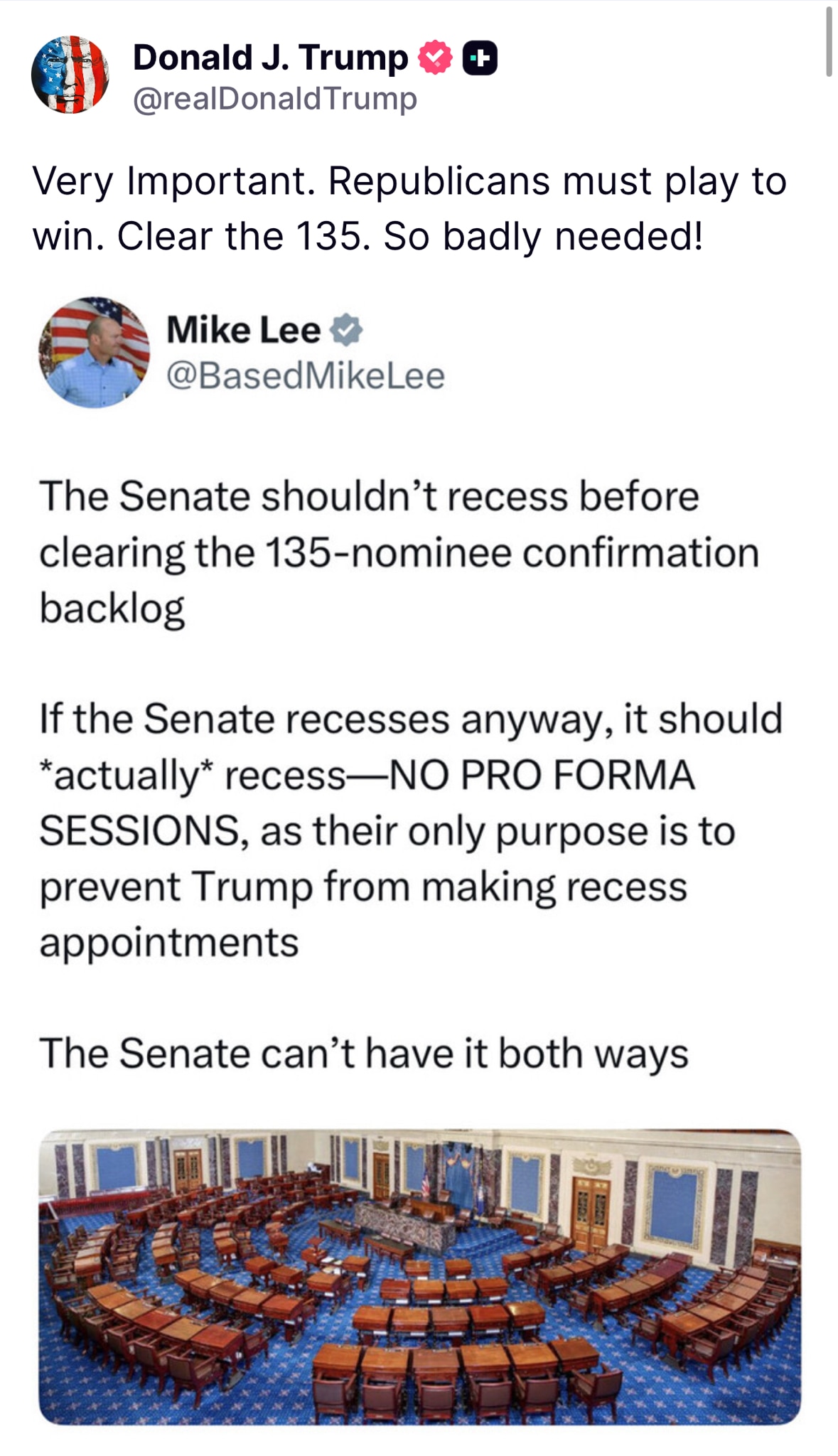 President Trump has Spoken—Confirmations are Key  

