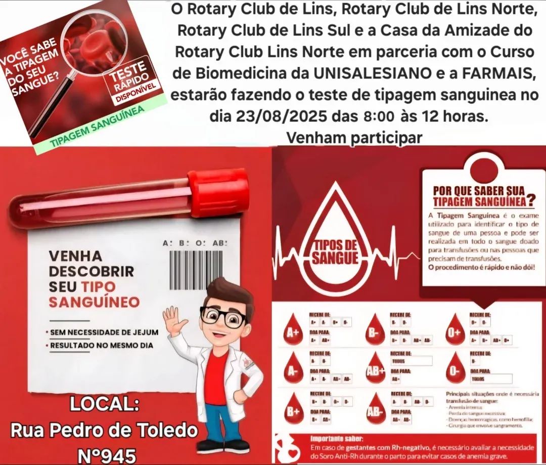 Os Rotary Clubs de Lins, Lins - Norte, Lins - Sul e a Casa da amizade de Lins - Norte, em parceria c...