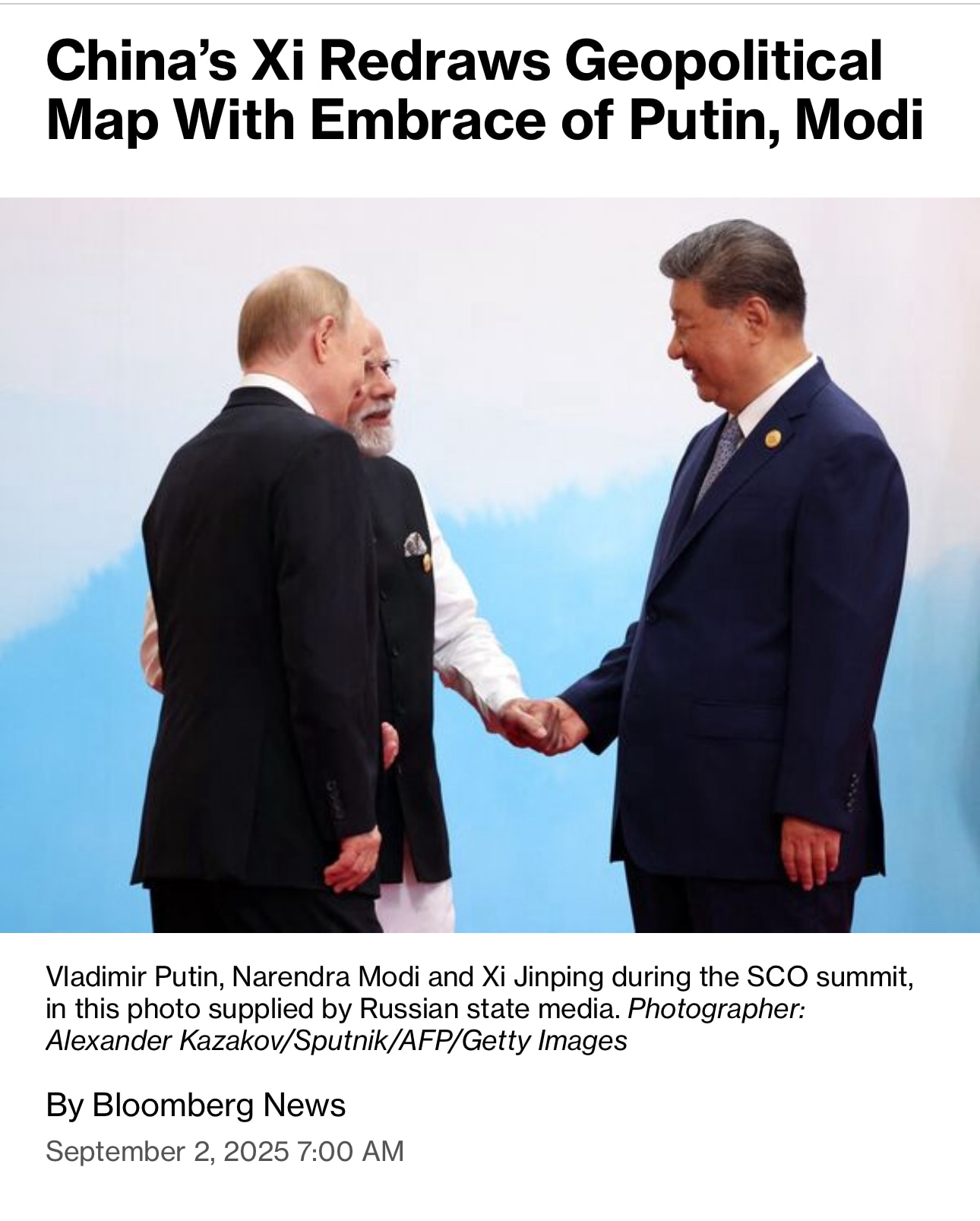 “‘China has developed and sequenced its messages perfectly, and the optics of Xi, Putin and Modi emb...