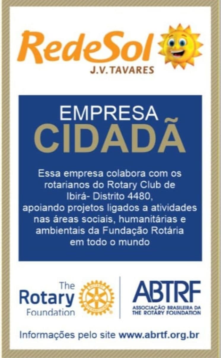 O Rotary Club de Ibirá tem a alegria de anunciar uma nova Empresa Cidadã:
Supermercado RedeSol J.V. ...