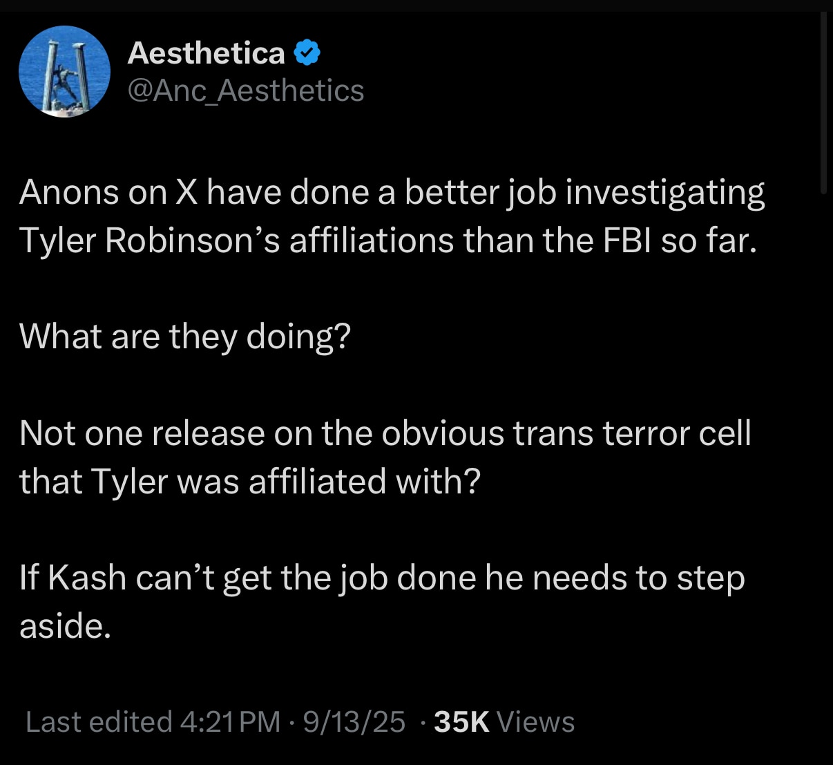 FBI Misses Tranny Terror Cell

https://x.com/anc_aesthetics/status/1967005687915127052?s=46&t=ECqdZL...