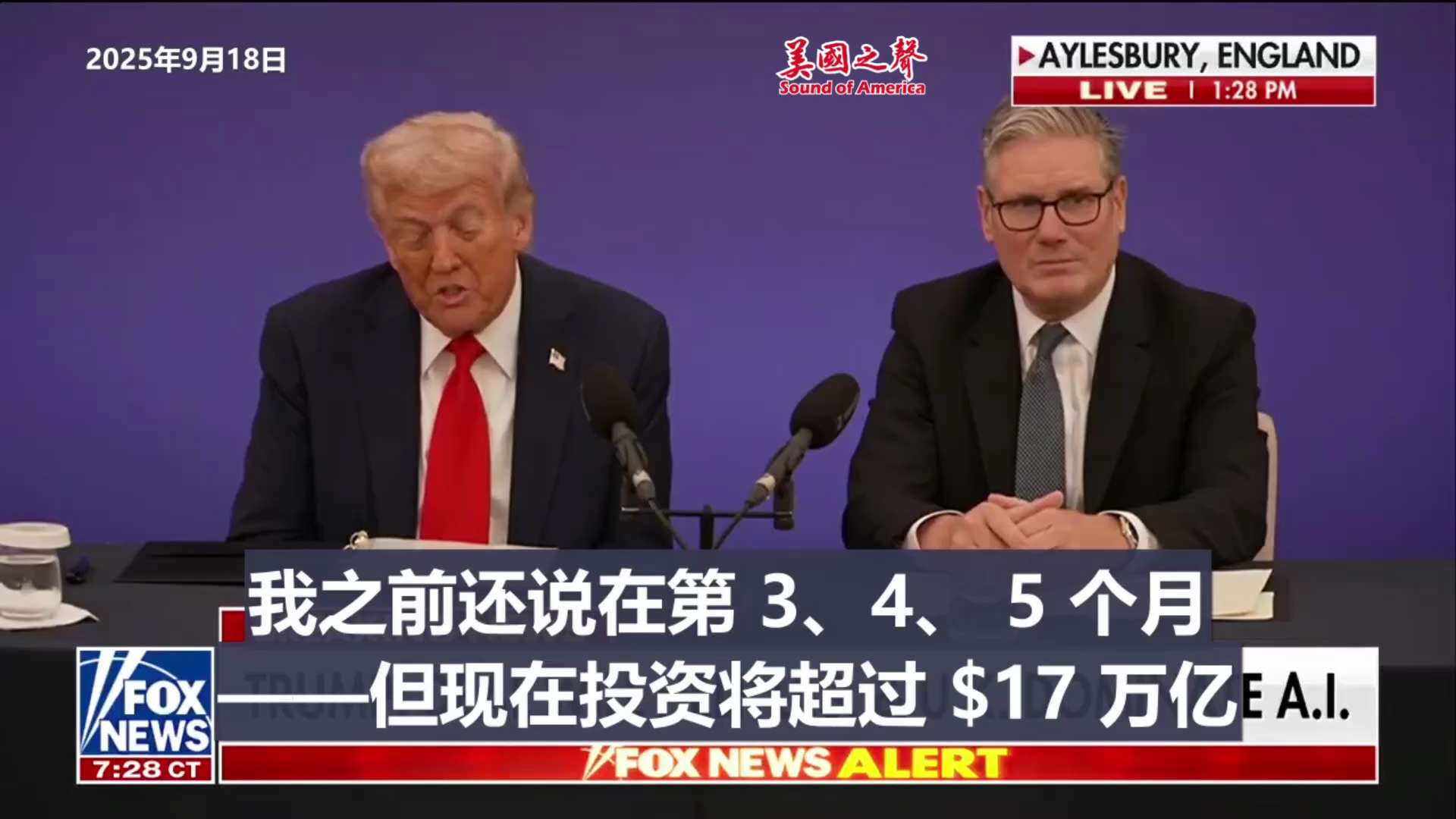 【美国之声--超过$17万亿的投资！】2025年9月18日川普总统：

今年在我们国家的投资将超过$17 万亿，是去年的好多好多倍，而我们执政才刚刚进入第九个月左右。 没哪个国家拥有过这种规模的投资，...