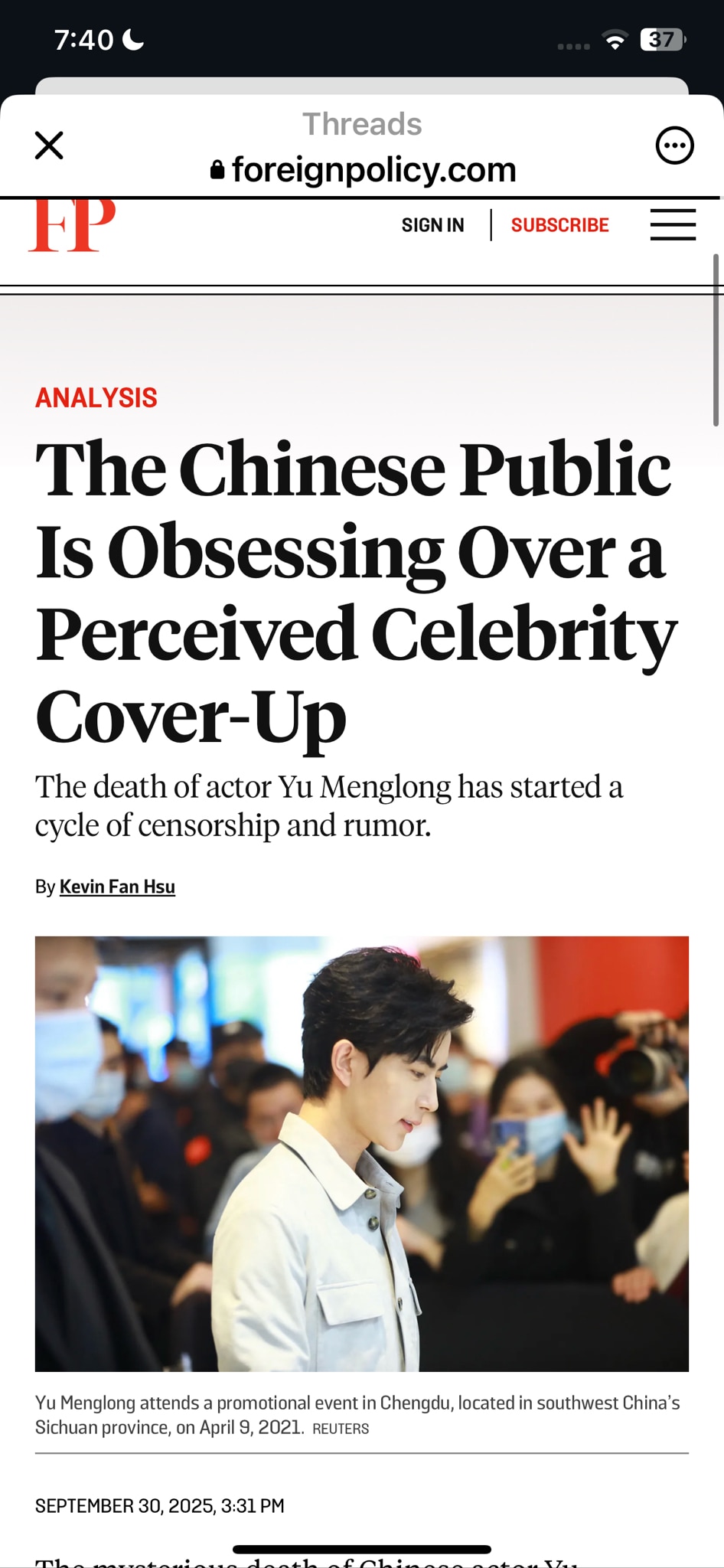 号外，朦友们，好消息啊， #于朦胧事件 被 《外交政策》杂志封面报道。 标志着于朦胧事件已经成为国际事件，引起了西方专业媒体的关注。 朦友们加油。 

《外交政策》（Foreign Policy）是由...