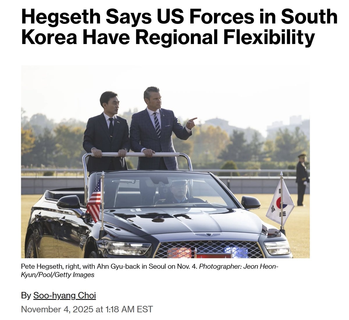 【美国之声--必要时美军将应对台海、南海或其他印太区域突发事件】2025年11月4日彭博：

在被问及美军是否可能被用于台湾或南海冲突时，战争部长赫格塞斯（Pete Hegseth）表示，在韩美军仍专...