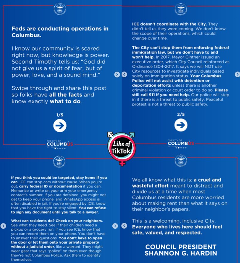 BREAKING: The City of Columbus, Ohio, posted a message online alerting illegals that ICE was in the ...