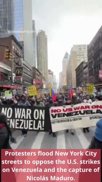 MARCHING THROUGH MANHATTAN: Protesters flood New York City streets to oppose the U.S. strikes on Ven...