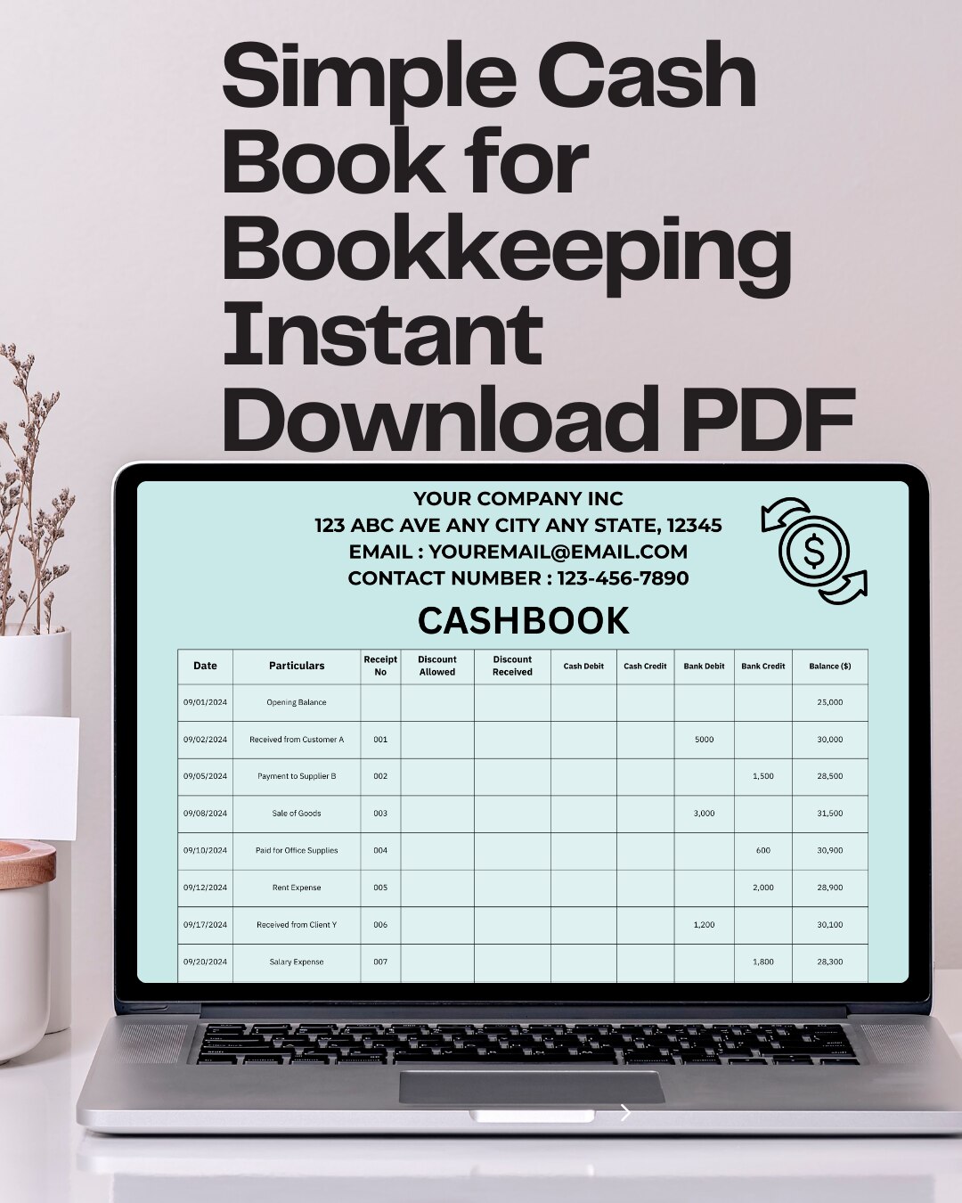@PureArizona Digital Editable PDF Monthly Cashbook Template Instant Downloadable Printable

https://...