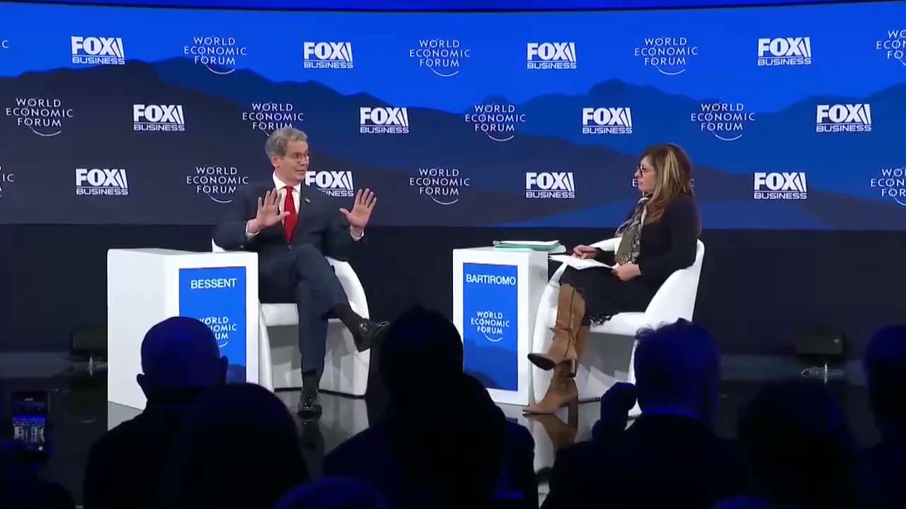 Speaking at Davos, U.S. Treasury Secretary Scott Bessent defends Donald Trump's tariff strategy, arg...