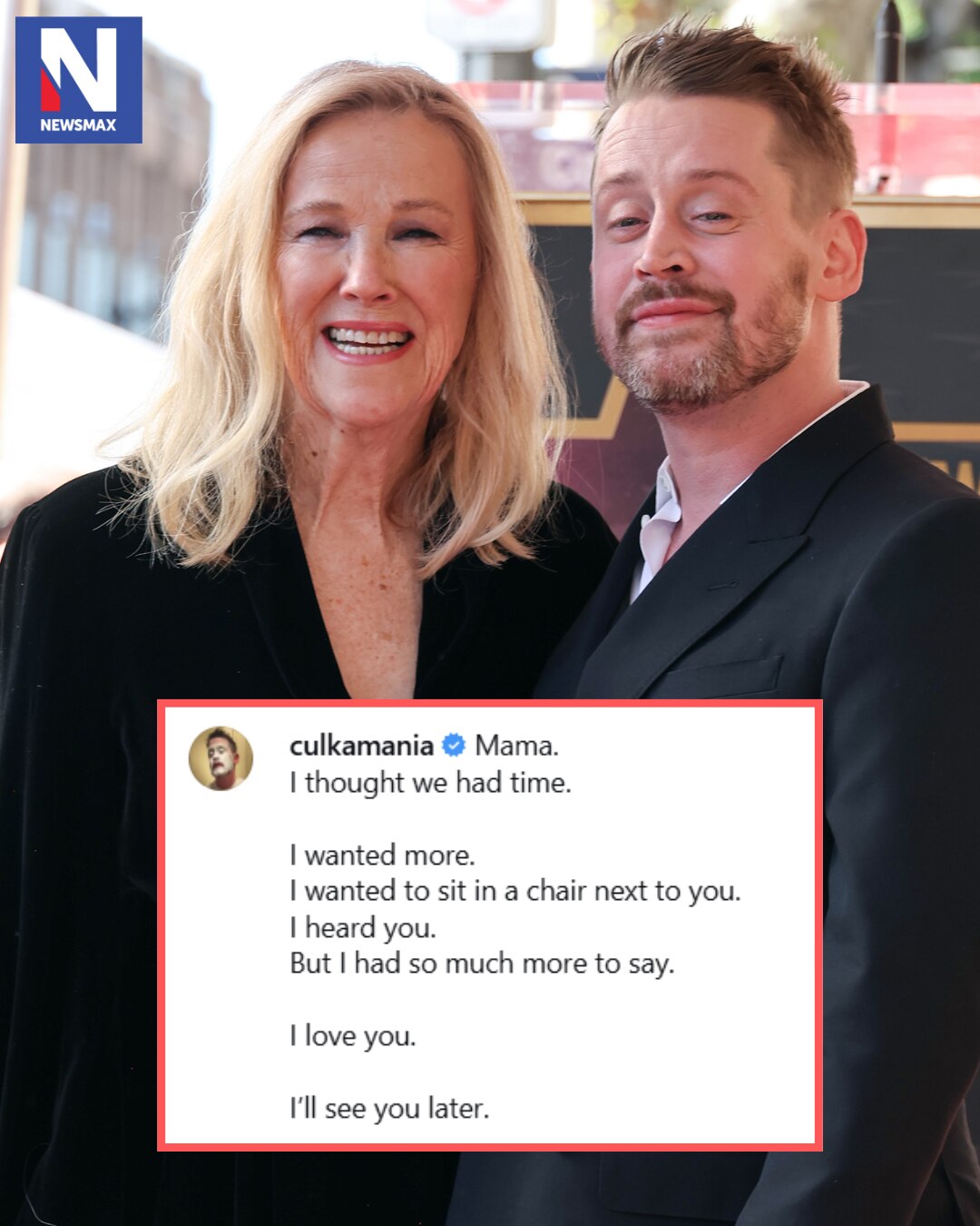 "I THOUGHT WE HAD TIME": Macaulay Culkin, co-star with Catherine O'Hara in the beloved holiday comed...