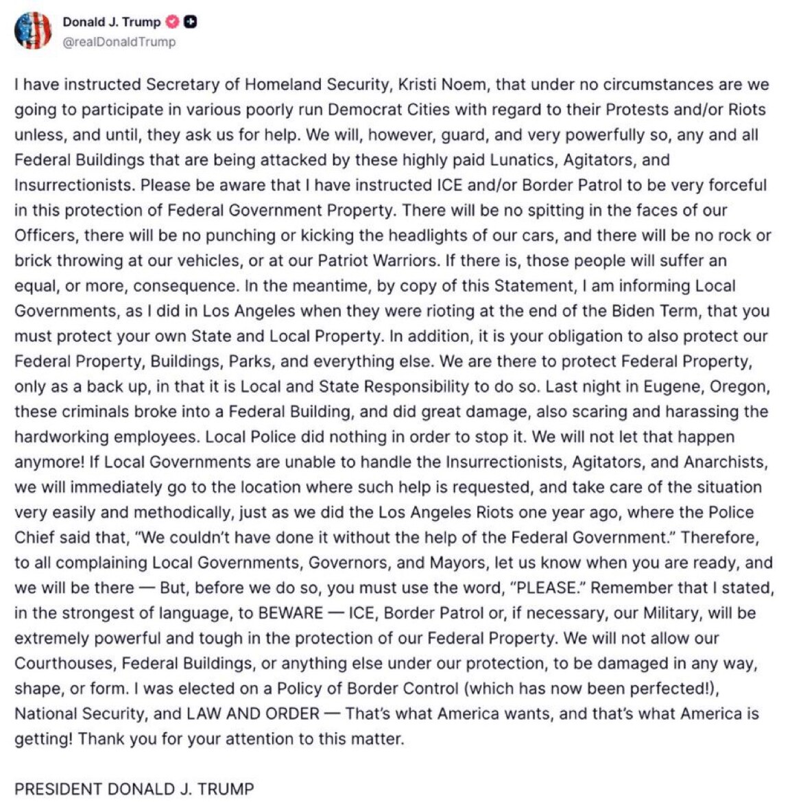 🚨 BREAKING: President Trump has ordered DHS and federal agents to act forcefully against leftist ri...