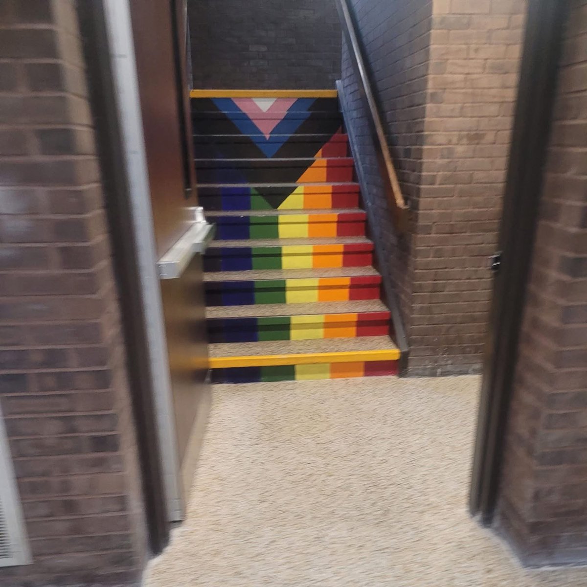 INBOX: Stairs in Smithtown High School West in NY. Why is a school promoting the child m*tilation fl...
