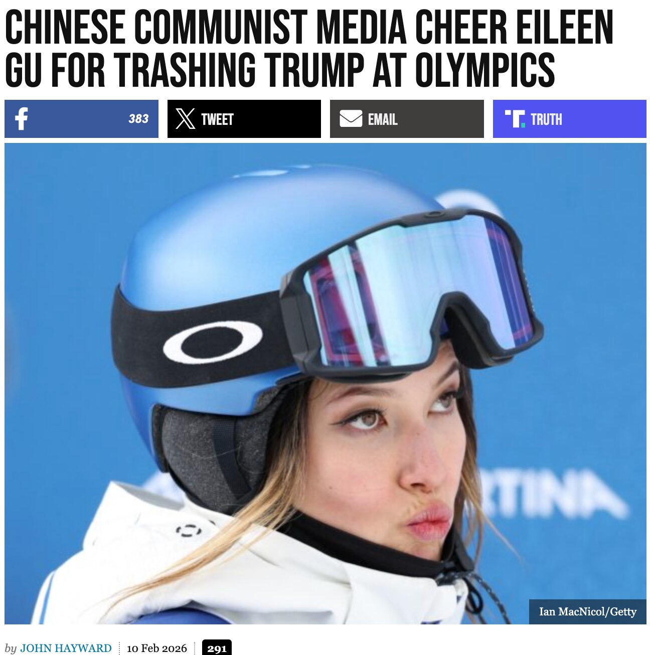 CCP state media, including the Global Times, amplified remarks by U.S.-born skier Eileen Gu after sh...