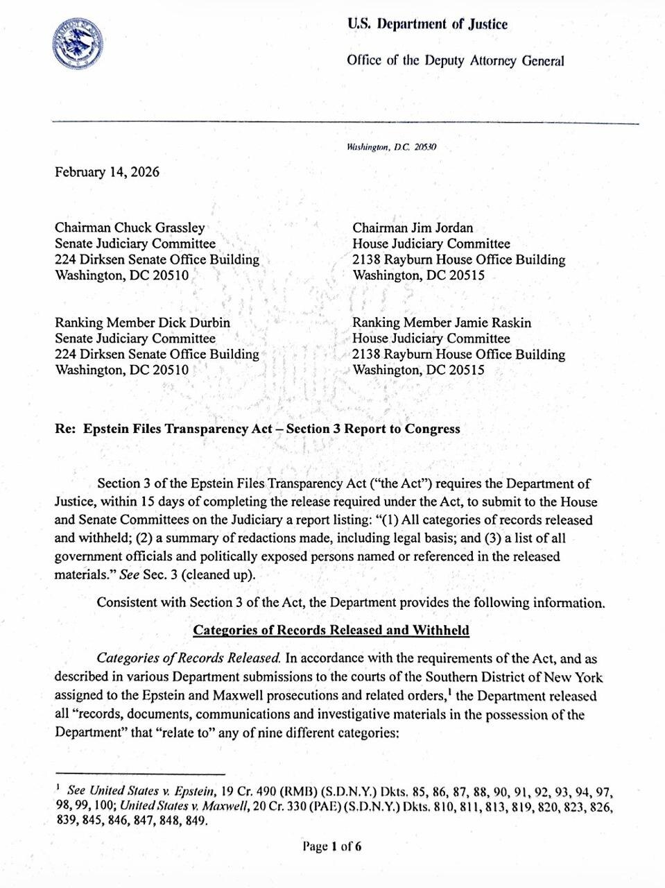 La procureure générale Pam Bondi et Todd Blanche ont transmis six pages de noms jusque-là masqués au...