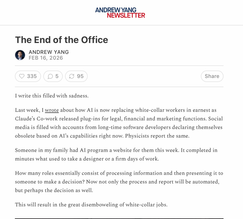 AI Decimating Information Industry And With It White Collar Jobs

https://blog.andrewyang.com/p/the-...