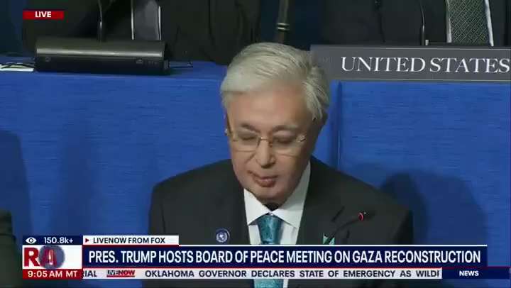 JUST IN - Kazakhstan’s President Tokayev, speaking at the Board of Peace, committed to promoting Mid...