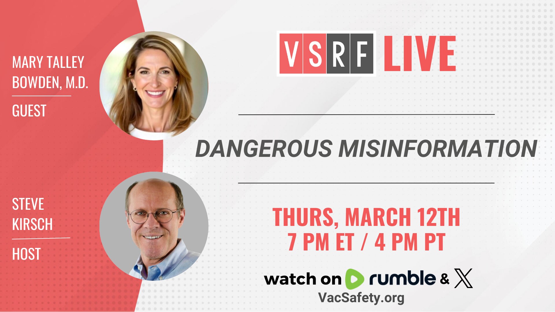 🚨 Tonight on VSRF Live

Dr. Mary Talley Bowden joins Steve Kirsch to discuss Dangerous Misinformati...