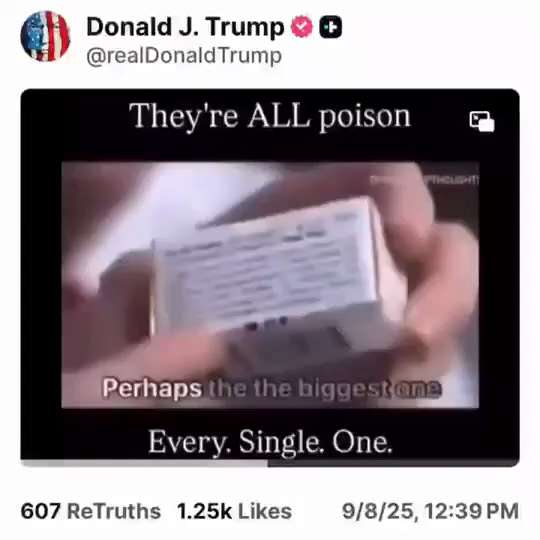 特朗普总统发布了一段关于疫苗的视频，标题是“它们全都是毒药！每一个都是！”