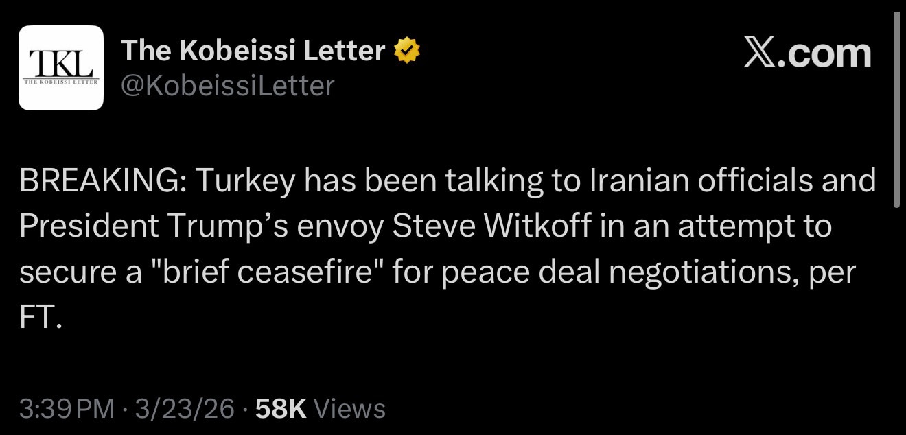 BREAKING: Turkey has been talking to Iranian officials and President Trump’s envoy Steve Witkoff in ...
