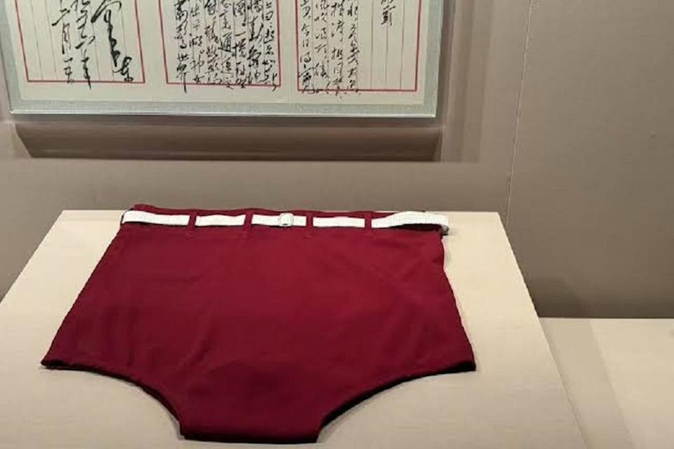 在韶山故居，毛泽东的红色泳裤被当做文物陈列
冷知识：根据《毛泽东的私人医生》这本书，毛泽东游泳代替洗澡。
网友锐评：什么滴虫培养皿。
