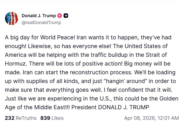 川普总统发文，他做出暂停攻击的唯一关注点在于霍尔木兹海峡的通行，说到底是关注油价和通货膨胀，他要缓解通胀预期，这关乎美元是否降息，关乎股市，关乎美国经济和中期选举。其它事项如民用浓缩铀和战争赔偿可以通...