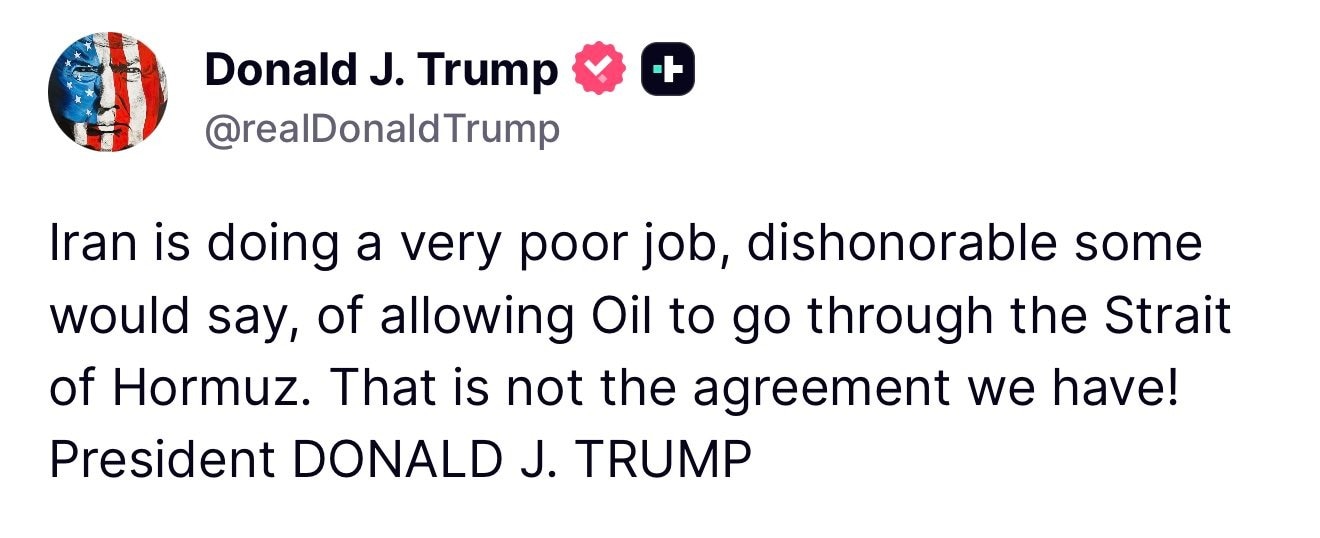 BREAKING - President Trump:

“Iran is doing a very poor job, dishonorable some would say, of allowin...