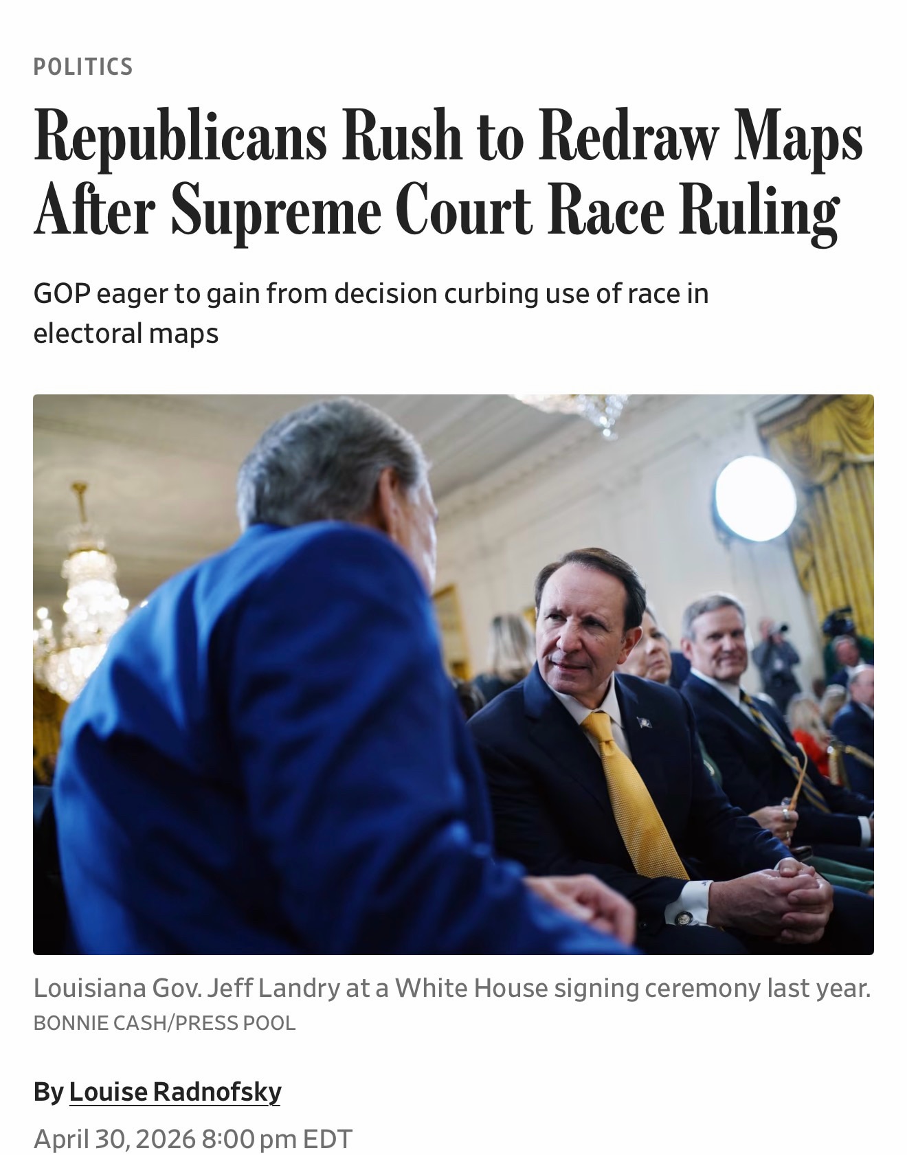 “Republican leaders are pushing for Southern states to rapidly redraw congressional maps ahead of th...