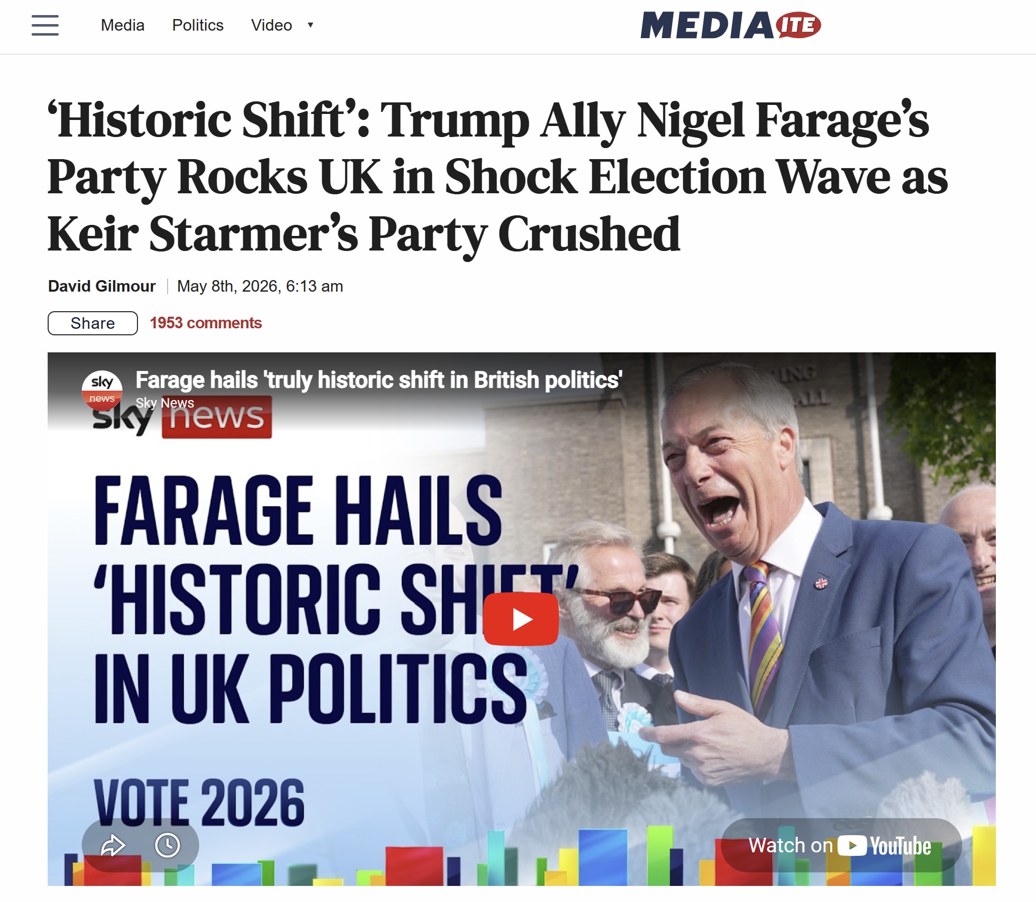 【美国之声──“英国优先”+强硬反中共的英国改革党大胜】2026年5月8日，Nigel Farage 的 英国改革党（Reform UK） 在英国地方选举中大胜。这是对 斯塔魔书记（Keir Star...