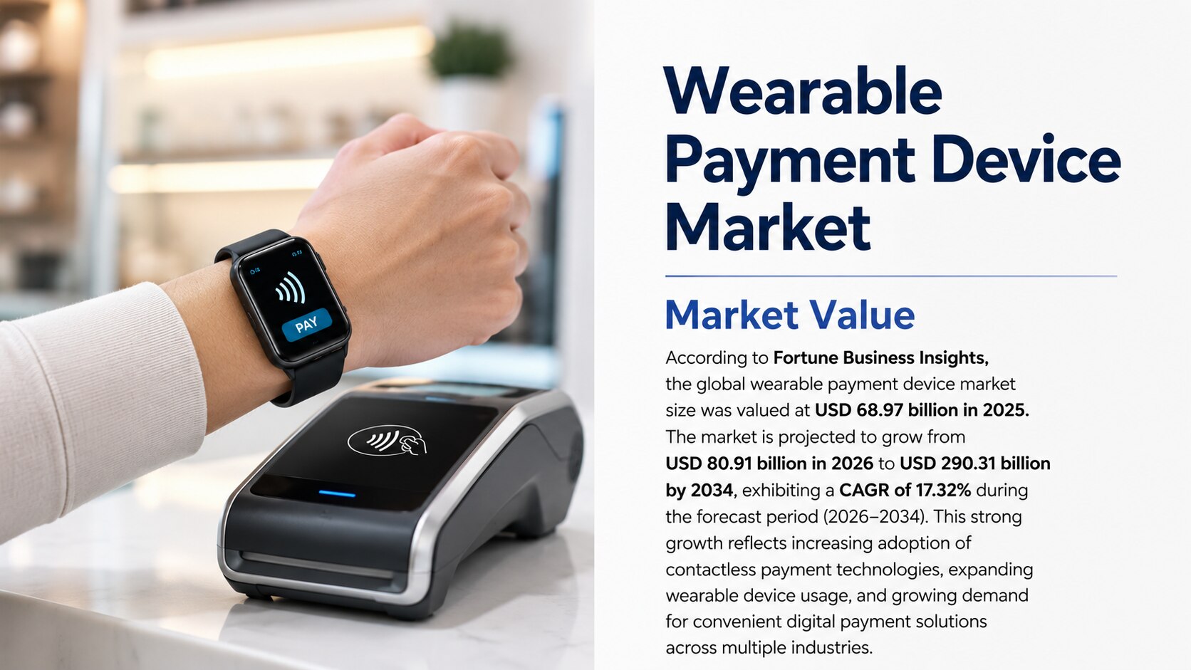 Wearable payment device market: size, share, growth, and forecast (2026–2034)

According to Fortune ...