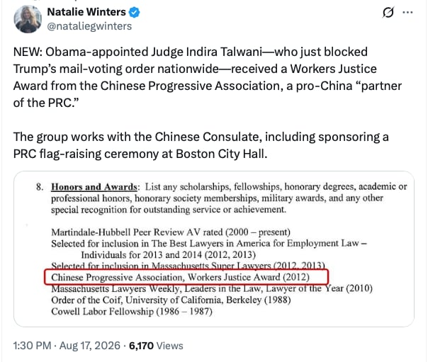 BREAKING - Independent journalist Natalia Winters reports that Obama-appointed Judge Indira Talwani,...