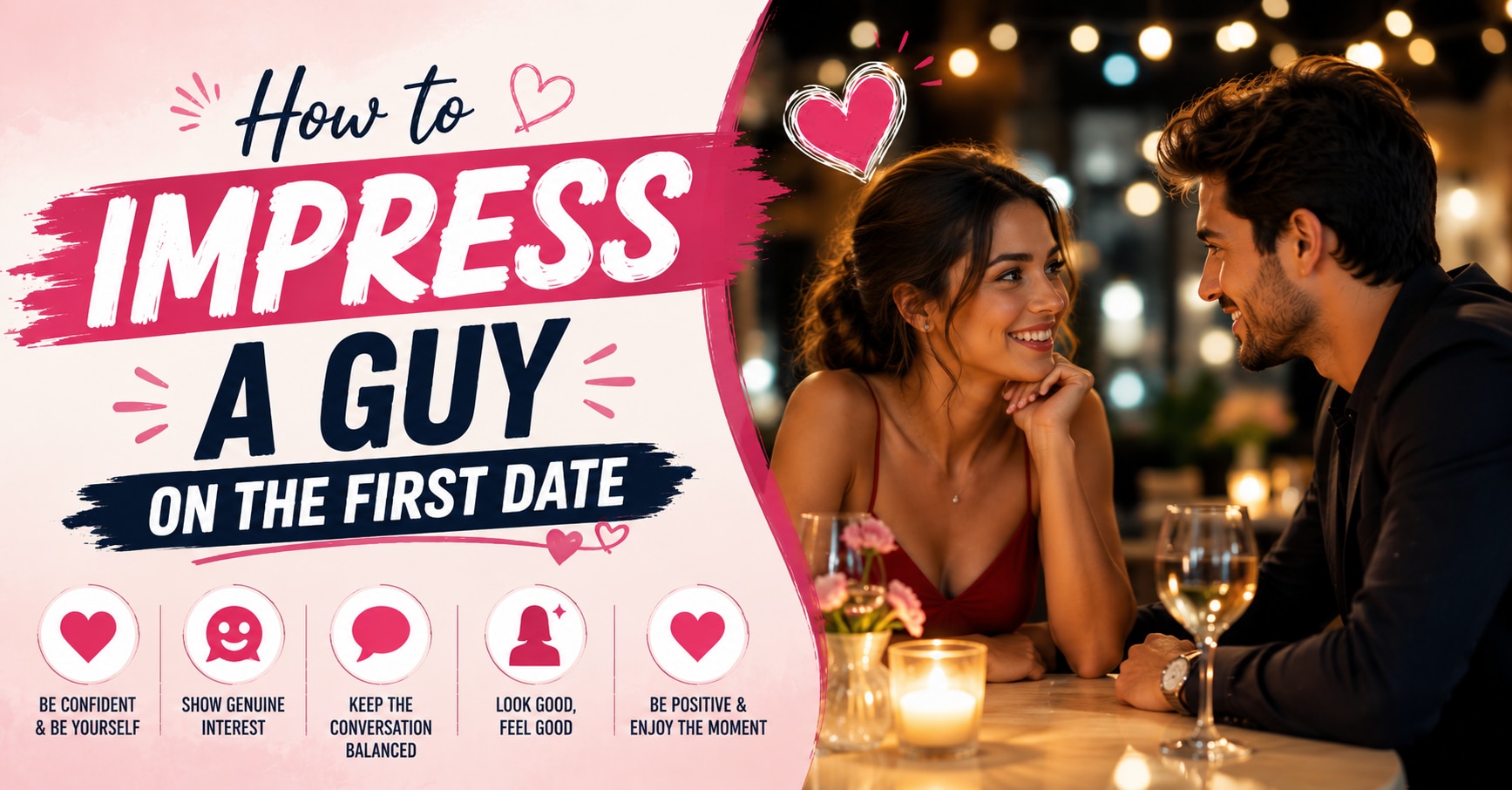 How to Impress a Guy on the First Date

You spend hours deciding what to wear. You check your phone ...