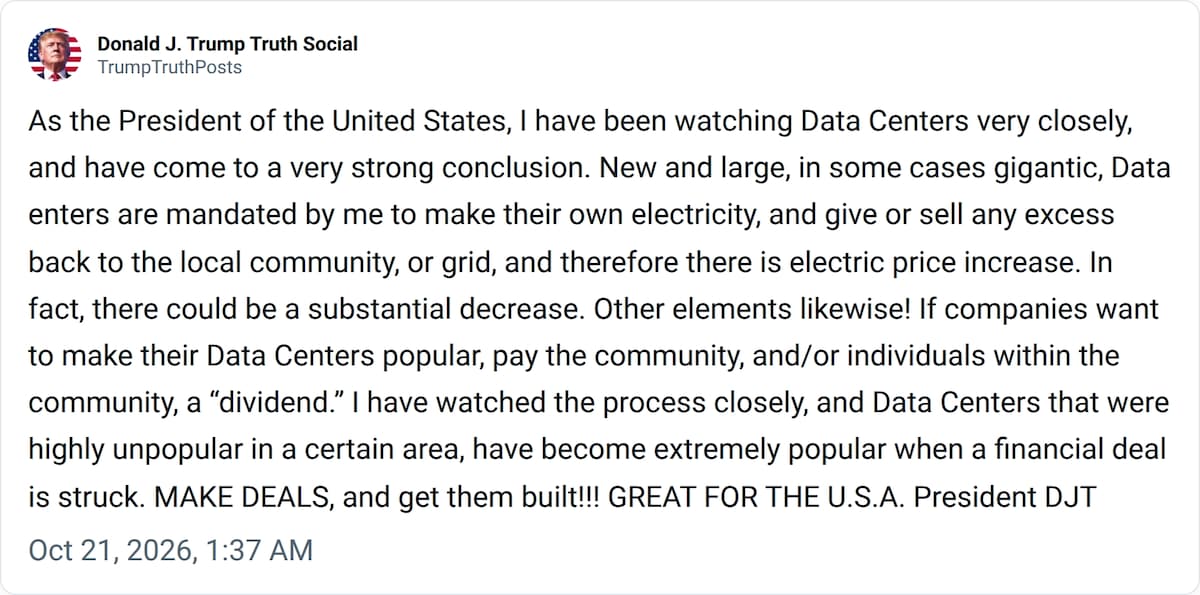 As the President of the United States, I have been watching Data Centers very closely, and have come...