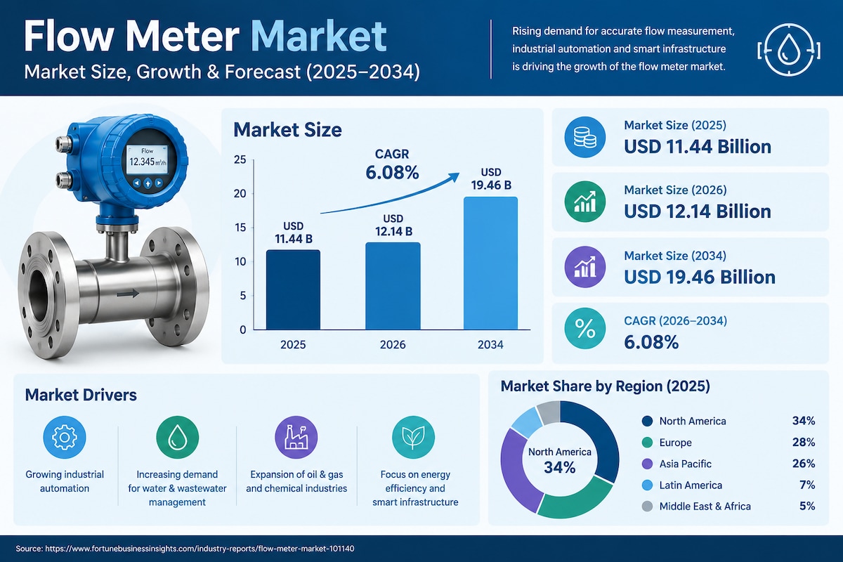 Flow Meter Market Outlook by Technology, End User, and Geography 2026–2034
 The Flow Meter Market is...