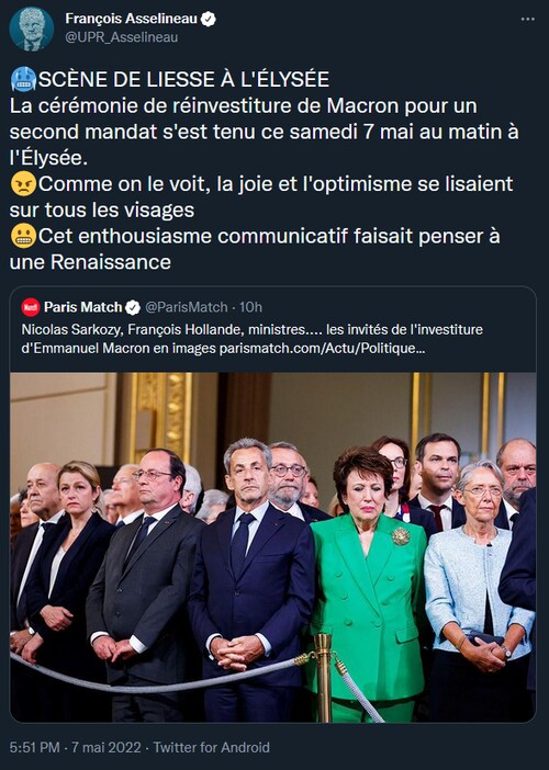 ▶️ François Asselineau

🥶SCÈNE DE LIESSE À L'ÉLYSÉE ! 

https://twitter.com/UPR_Asselineau/status/1...