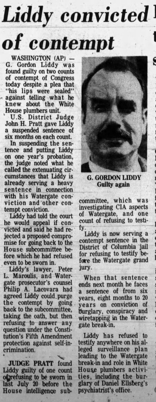 The last person to be convicted of contempt of Congress was G. Gordon Liddy, nearly 50 years ago