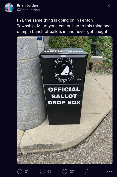 Ballot drop boxes in Flint & Fenton, Michigan.  Doors are big enough to drop a bag full of ballots.