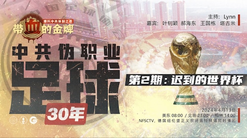 2024/04/13 带血的金牌 中共伪职业足球30年 第2期 - 迟到的世界杯
嘉        宾  ：叶钊颖 郝海东 王国栋 塔古米
主        持  ：Lynn