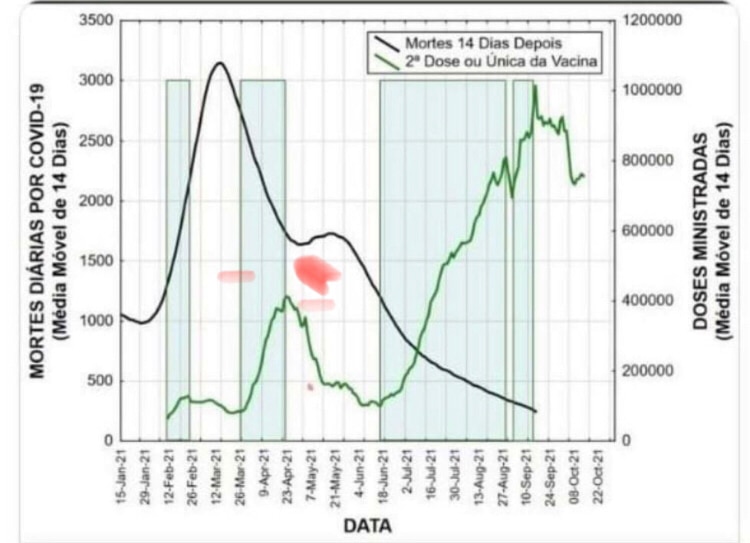 OS NÚMEROS  NÃO MENTEM.
No gráfico do Prof. Bruno Campelo,UFPE, as curvas de óbito sem vacina são su...