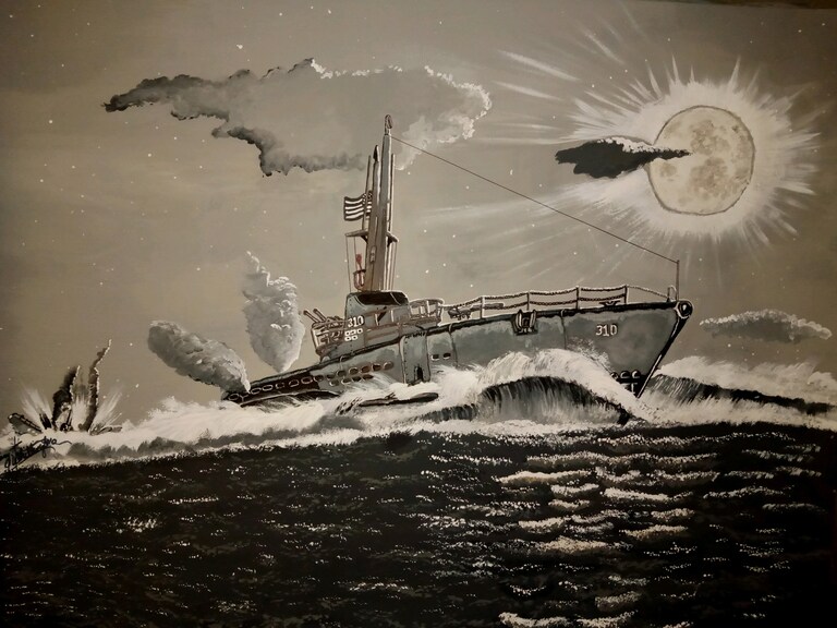 Just finished this painting of the Batfish SS 310. Batfish had an impressive record anyway, but throw in the fact that she sunk 3Japanese I class subs car