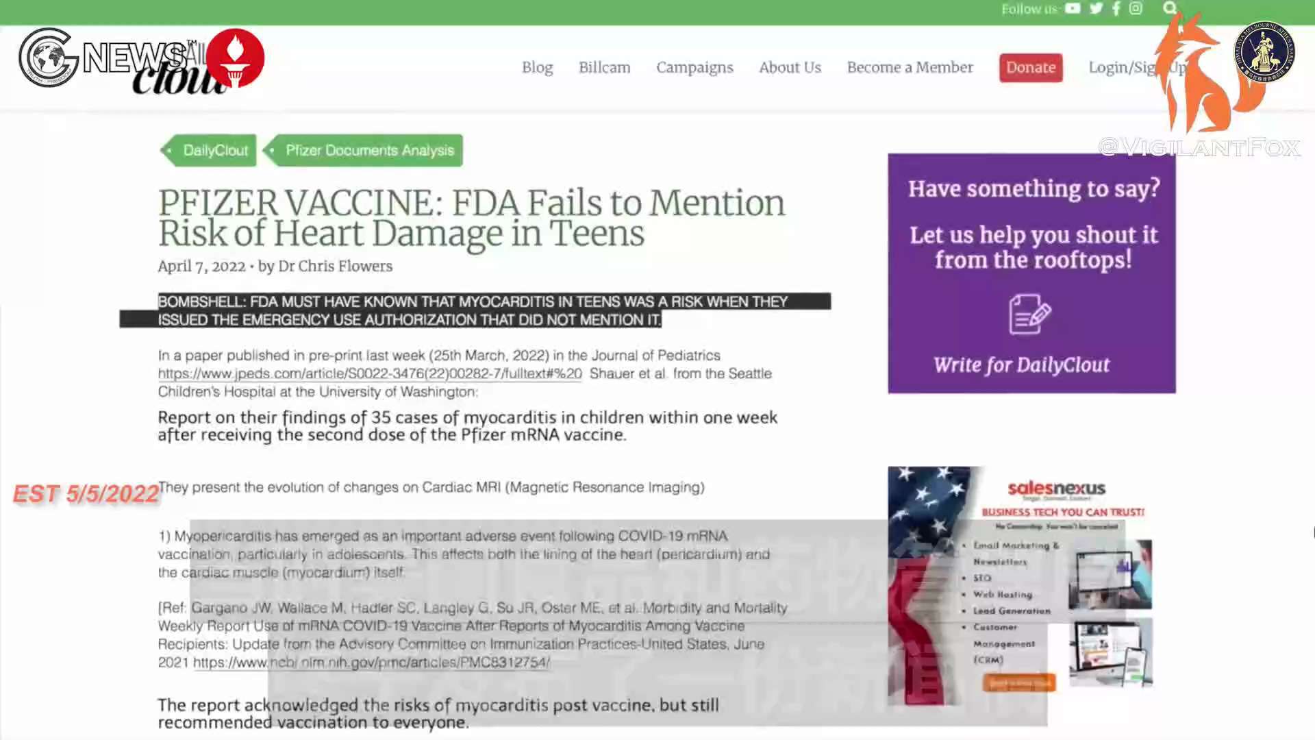 Intent to Harm: The FDA and Pfizer Knew About Myocarditis Risks in Teens Months Before Letting Parents Know 伤害意图：在让父母知道的几个月之前，FDA 和辉瑞就知道青少年的心肌炎风险