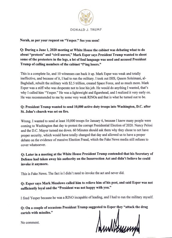 Trump just responded to 60 Minutes. Gotta read to the end.