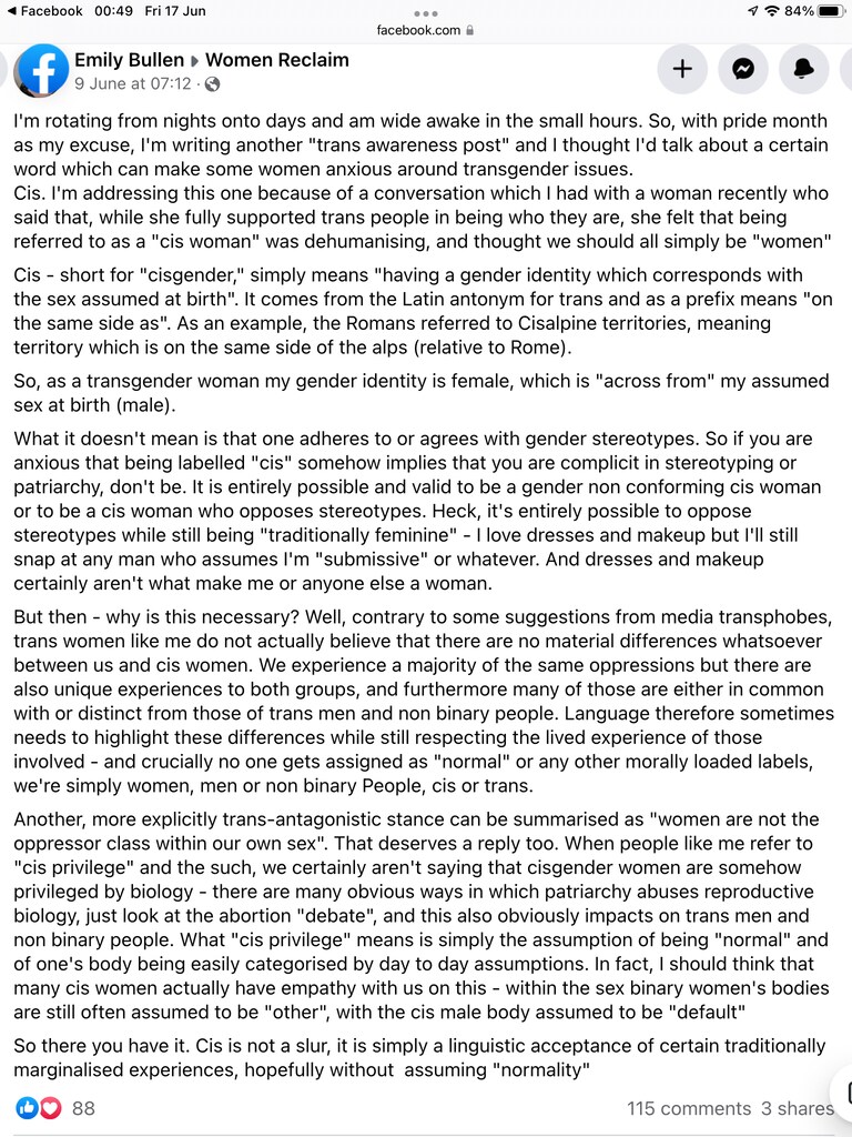 Emily is a man. Making out cis is not a slur. I am a woman, not a subset of a woman and Emily is a subset of a man.