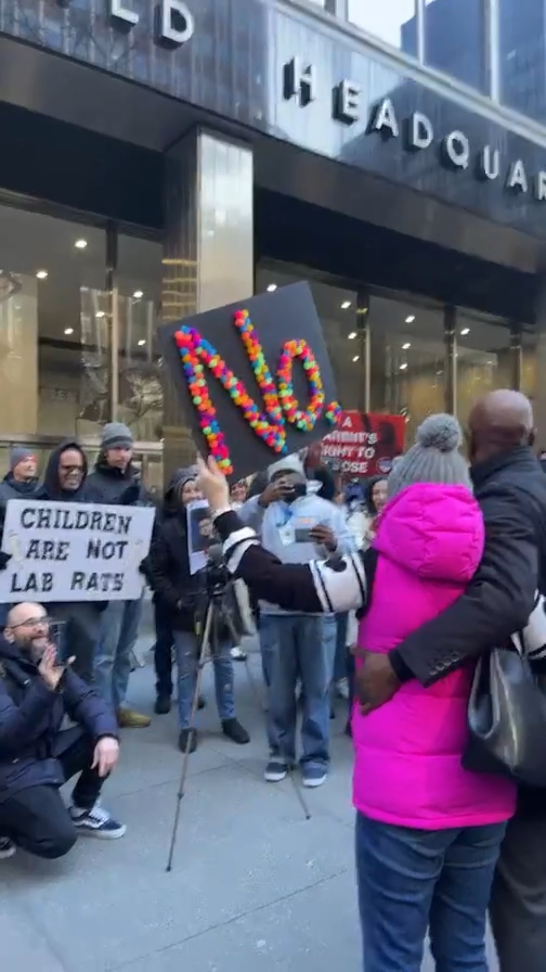 Children are not Lab Rats…
New York. Medical freedom protest, Outside Pfizer head office, with prote...