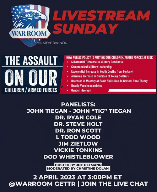 Livestream Sunday: THE ASSAULT ON OUR CHILDREN/ARMED FORCES

See comments for panelist information