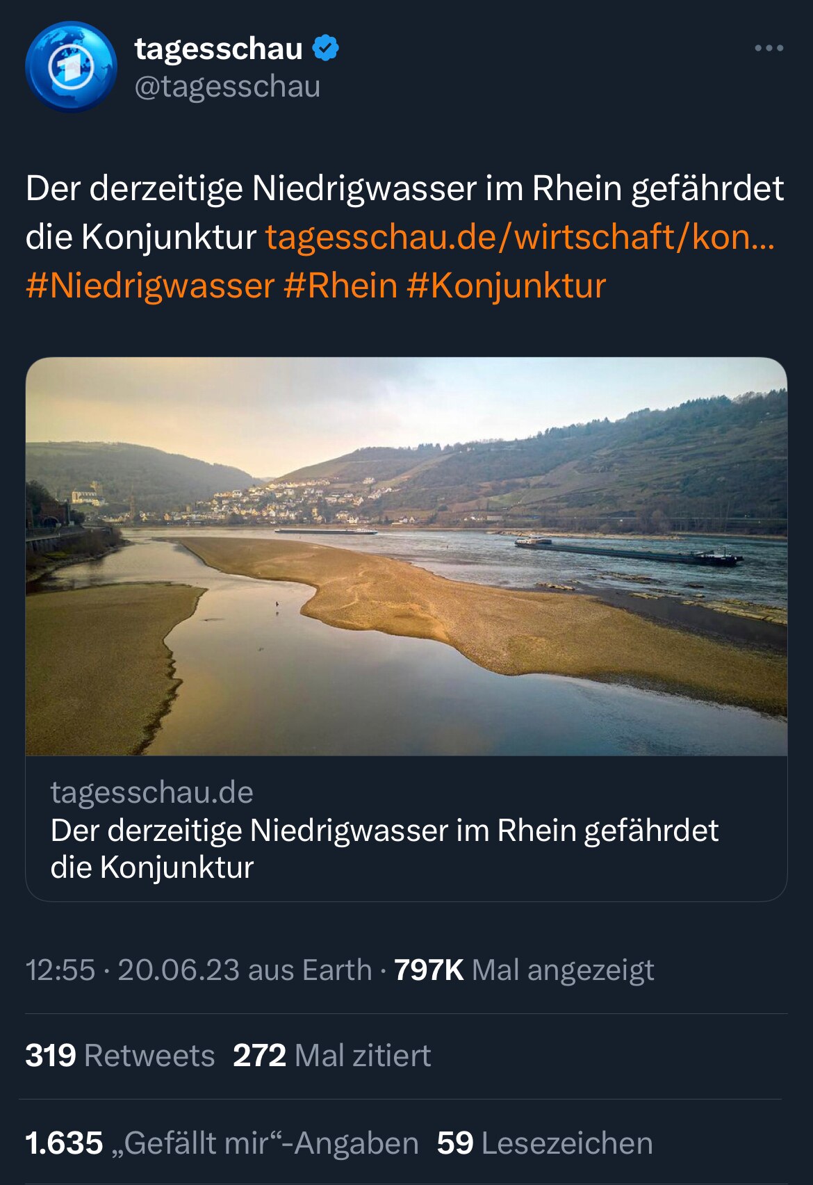 Fakten.

Alle 10 Tage, an denen der Rhein am wenigsten Wasser geführt hat, liegen vor 1947. Der Durc...
