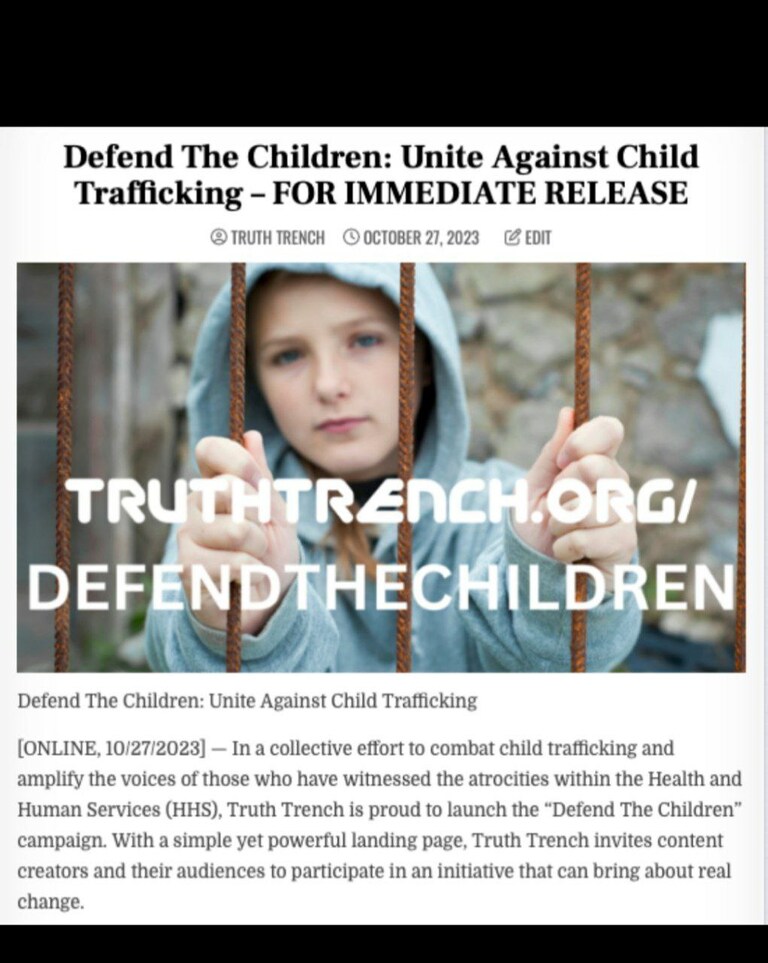 🔥 TRUTHTRENCH
CALL TO ACTION!
#SAVEOURCHILDREN 

"Defend The Children: Unite Against Child Trafficking – FOR IMMEDIATE RELEASE"
 
👇
https://truthtrench.o